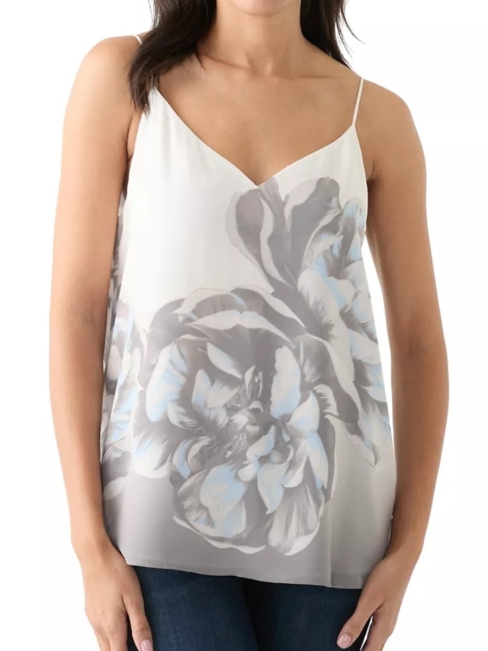 Calvin Klein White Gray Floral V-Neck Spaghetti Strap Camisole